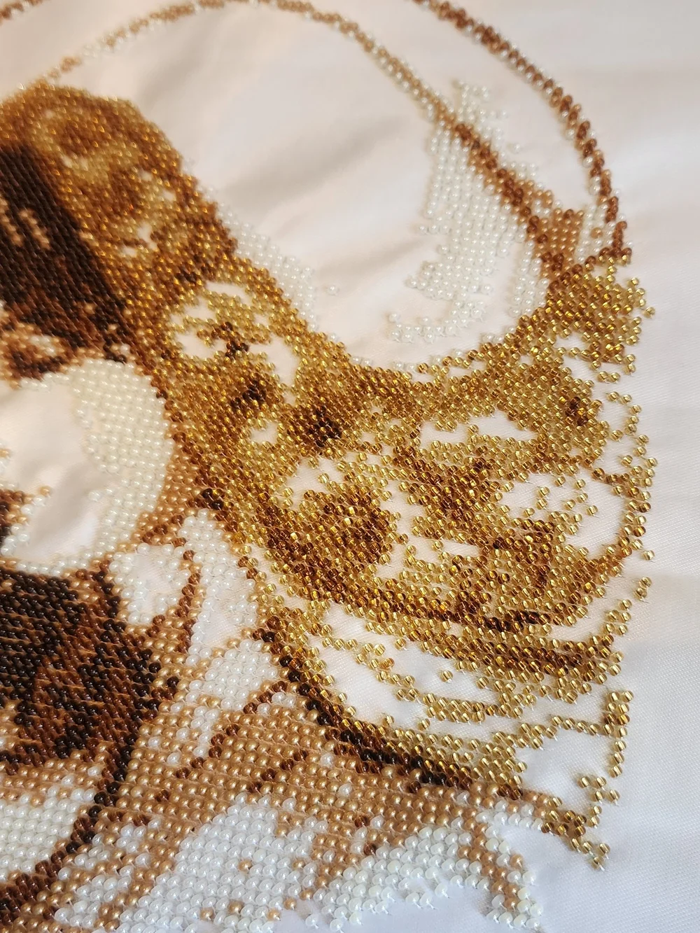 Mother and Child Gold Cross-Stitch Wall Art